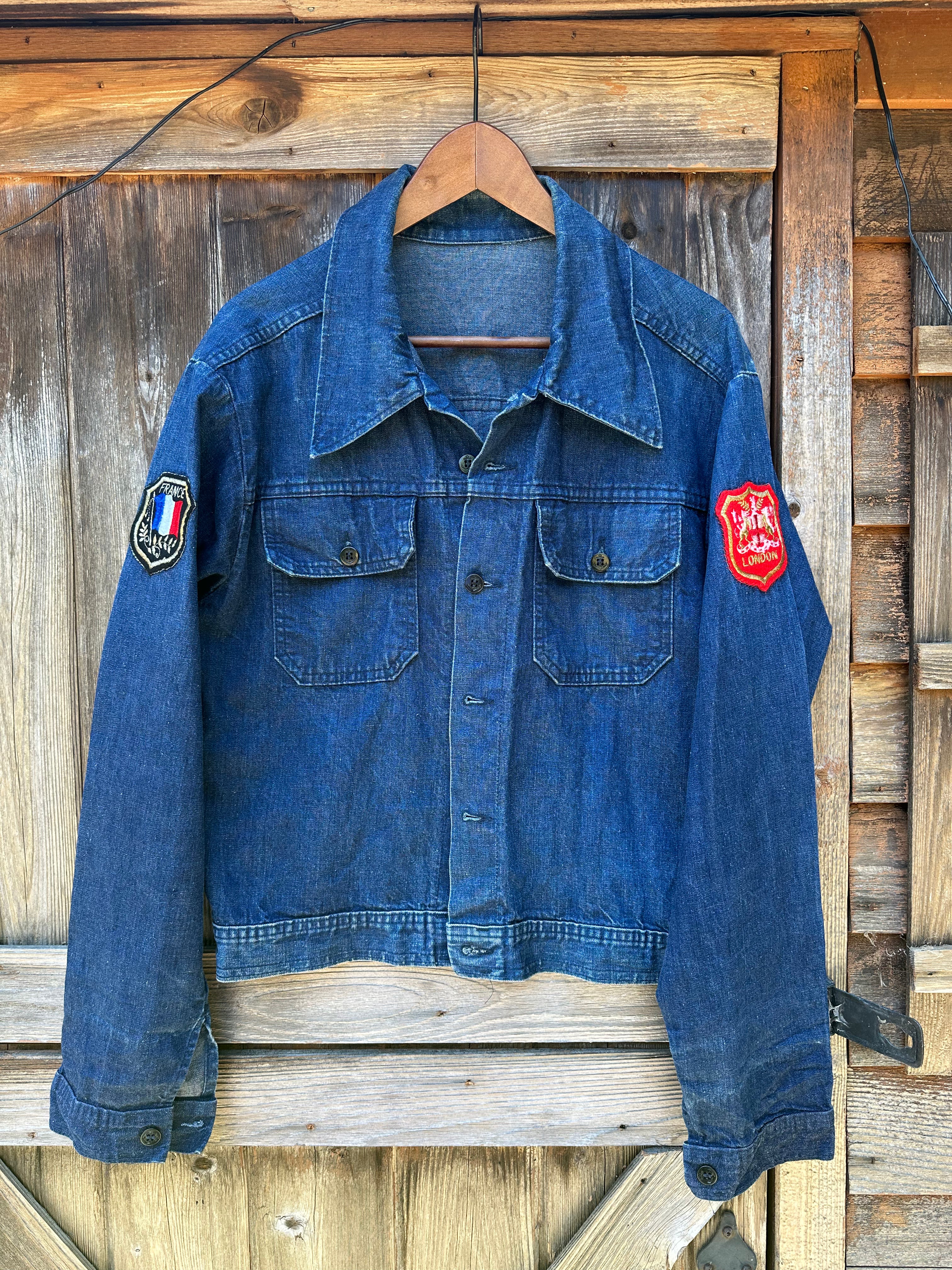 Custom Patched Denim Utility Jacket Men's M