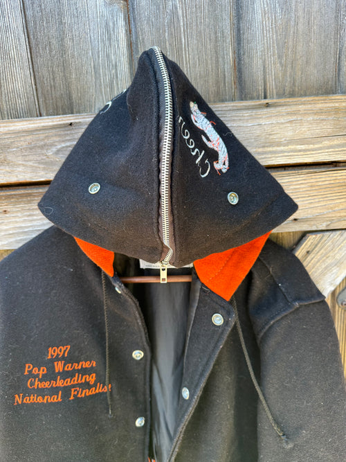 Black and orange (1980's) Wool Melton Letterman Jacket| Men's M