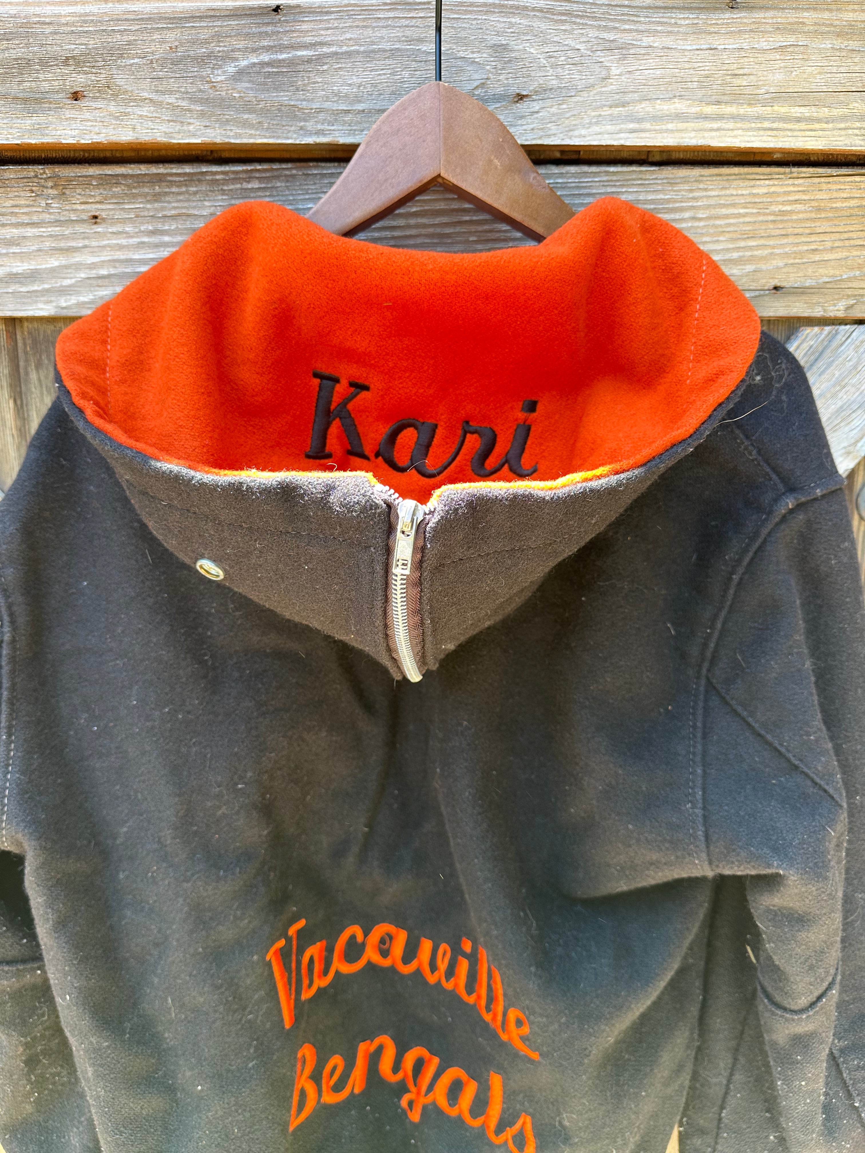 Black and orange (1980's) Wool Melton Letterman Jacket| Men's M