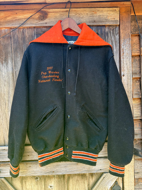Black and orange (1980's) Wool Melton Letterman Jacket| Men's M