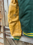Evergreen/Gold Leather Sleeve Letterman Jacket | Men's M