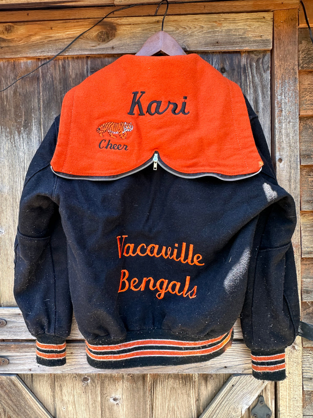 Black and orange (1980's) Wool Melton Letterman Jacket| Men's M