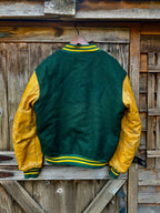 Evergreen/Gold Leather Sleeve Letterman Jacket | Men's M