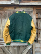 Evergreen/Gold Leather Sleeve Letterman Jacket | Men's M