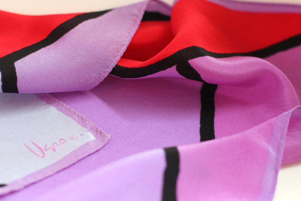 Large Vera Neumann Silk Scarf | Purple Geo