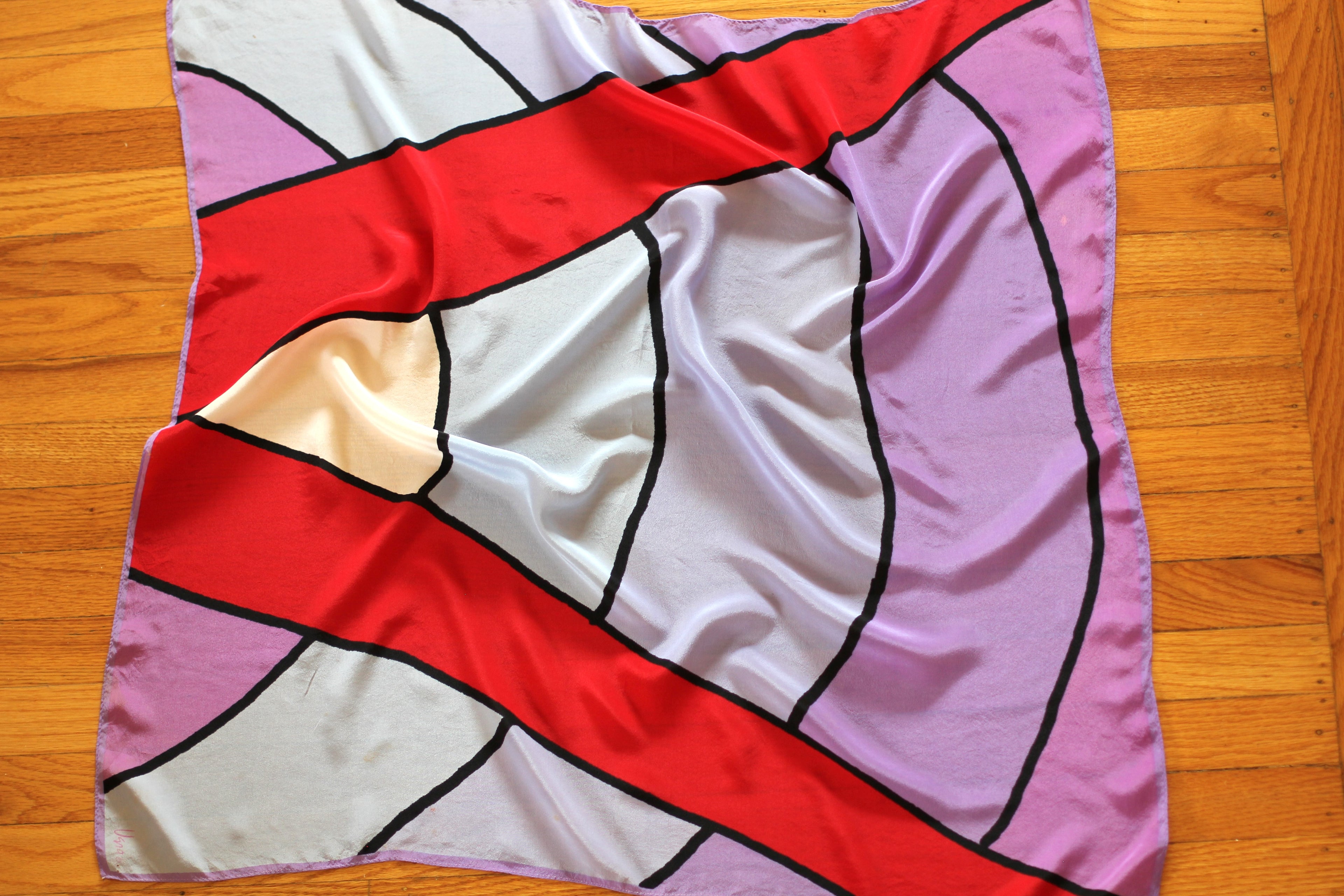 Large Vera Neumann Silk Scarf | Purple Geo