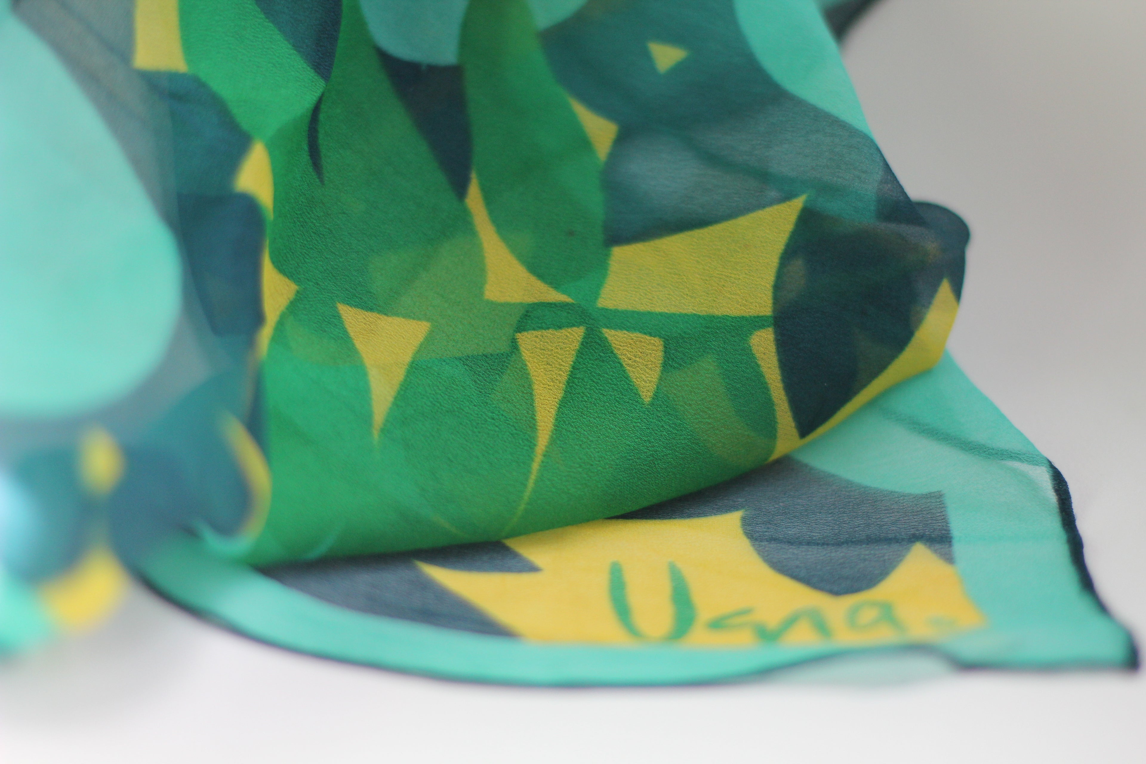 Sheer Vera Neumann Silk Scarf | Green Geo Floral