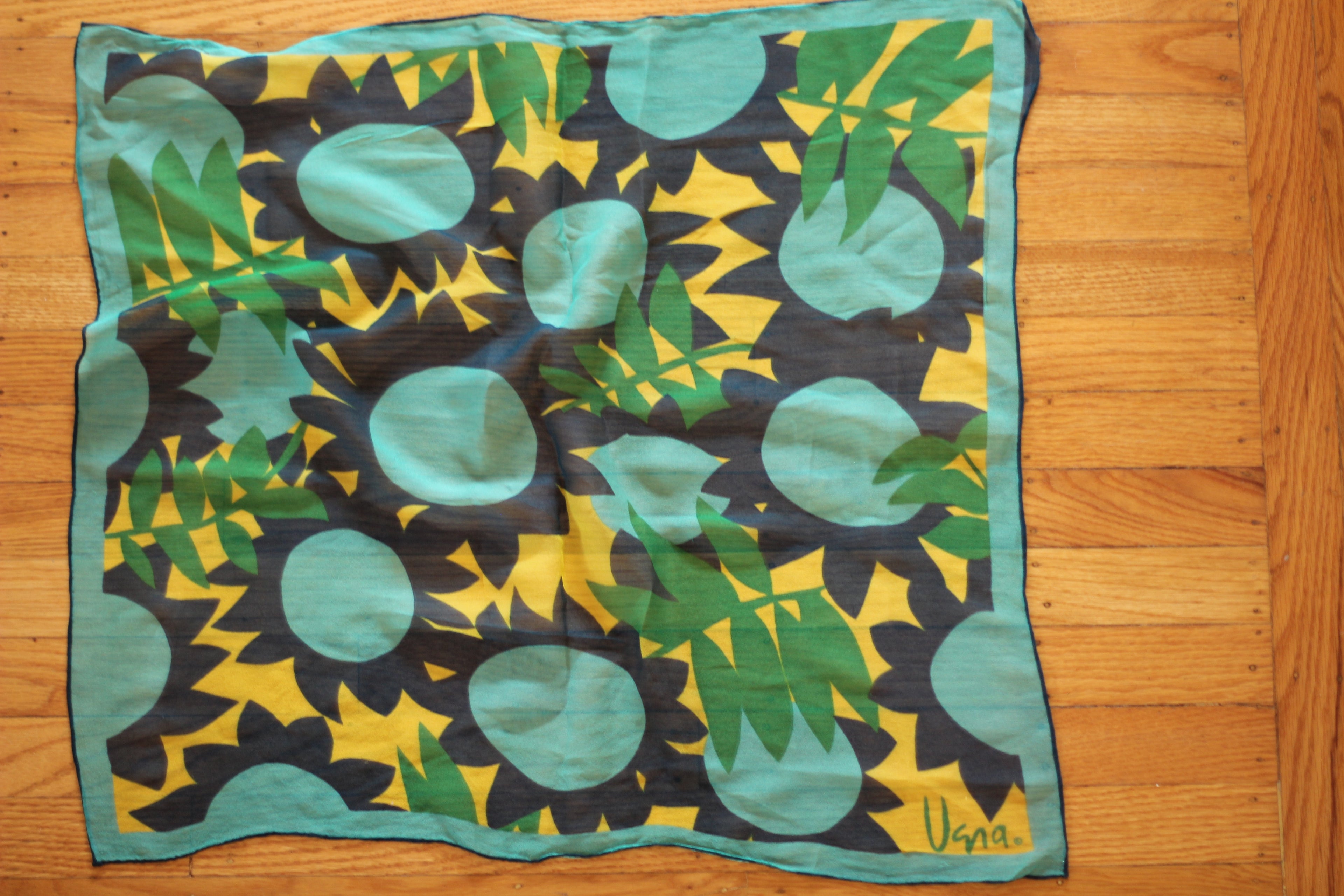 Sheer Vera Neumann Silk Scarf | Green Geo Floral