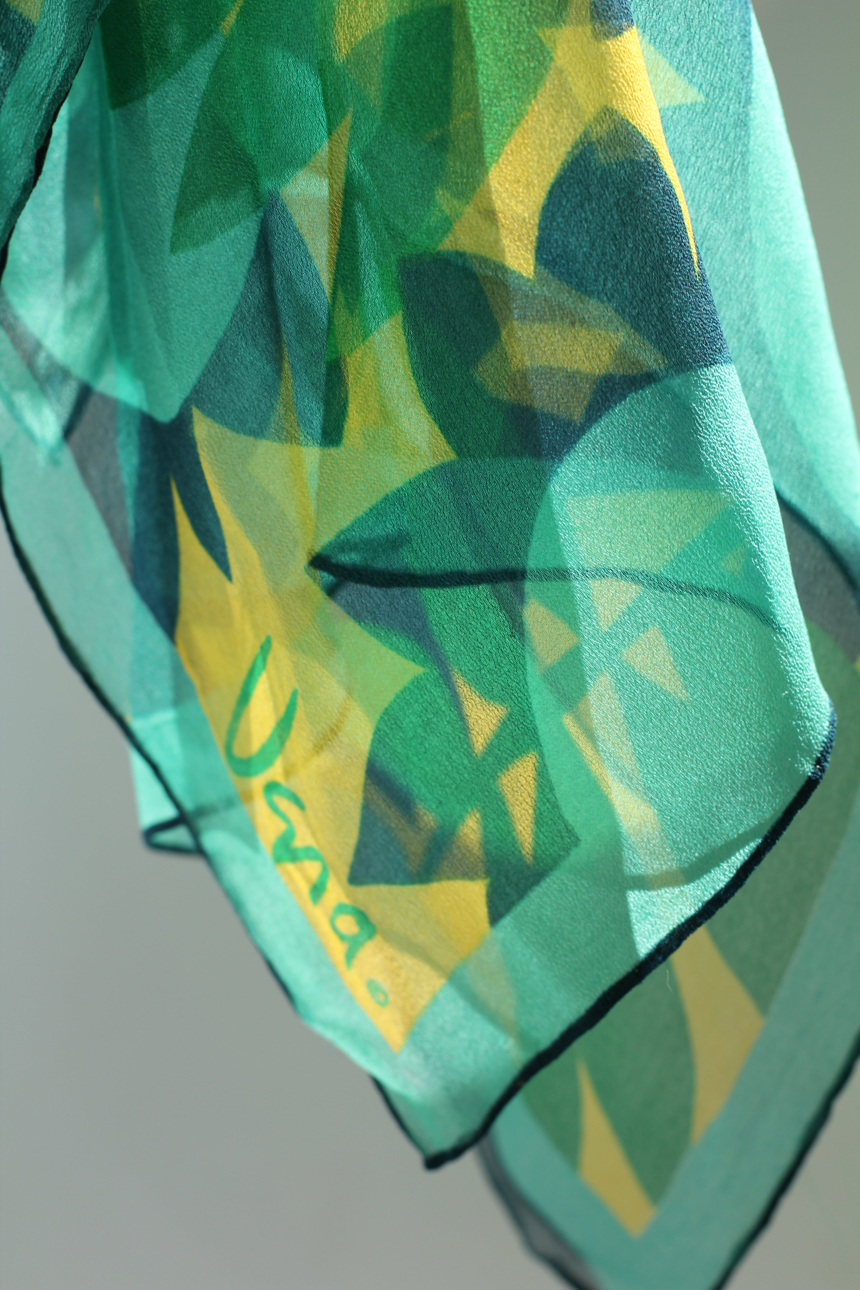 Sheer Vera Neumann Silk Scarf | Green Geo Floral