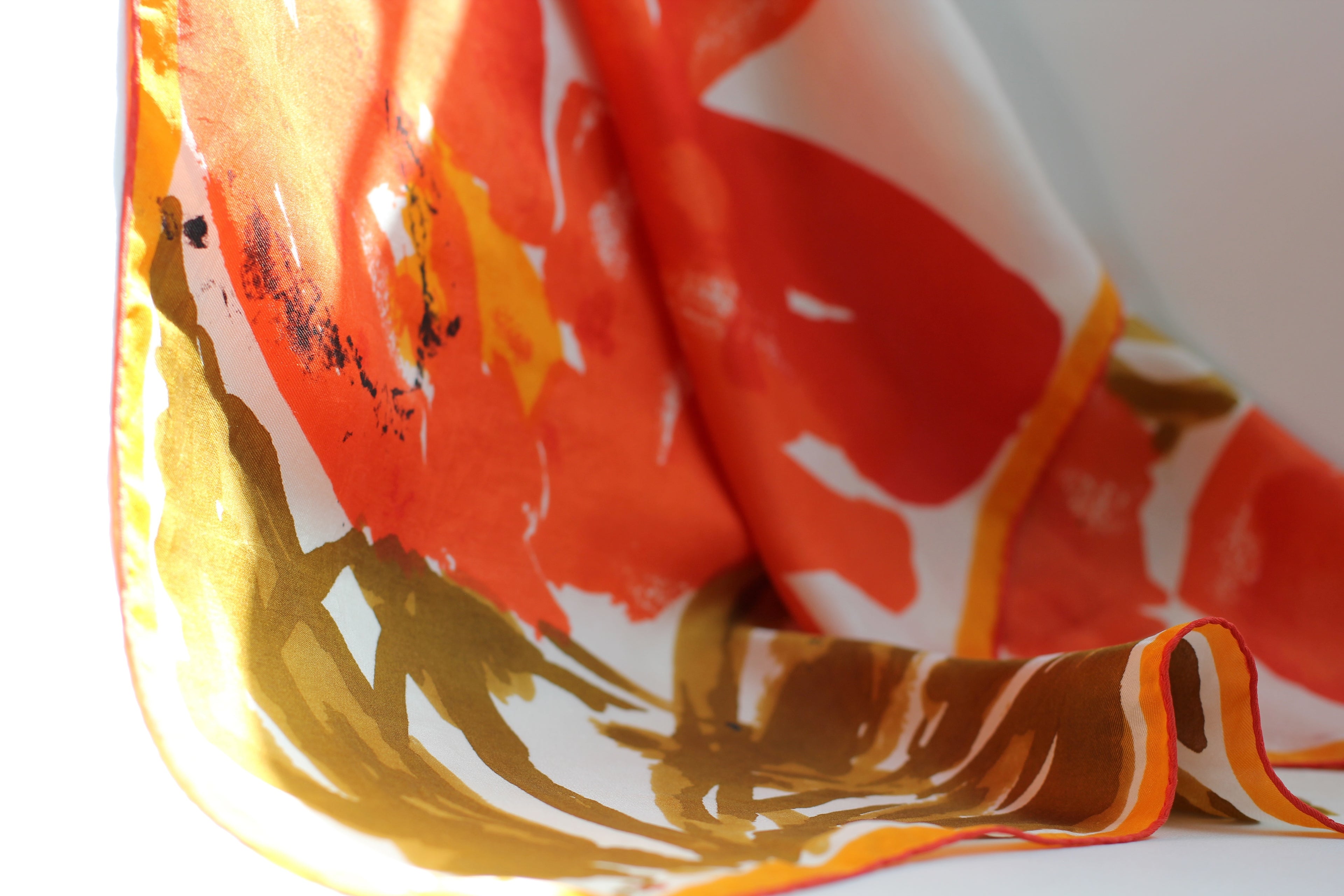 Satin Vera Neumann Silk Scarf | Mustard and Orange Floral