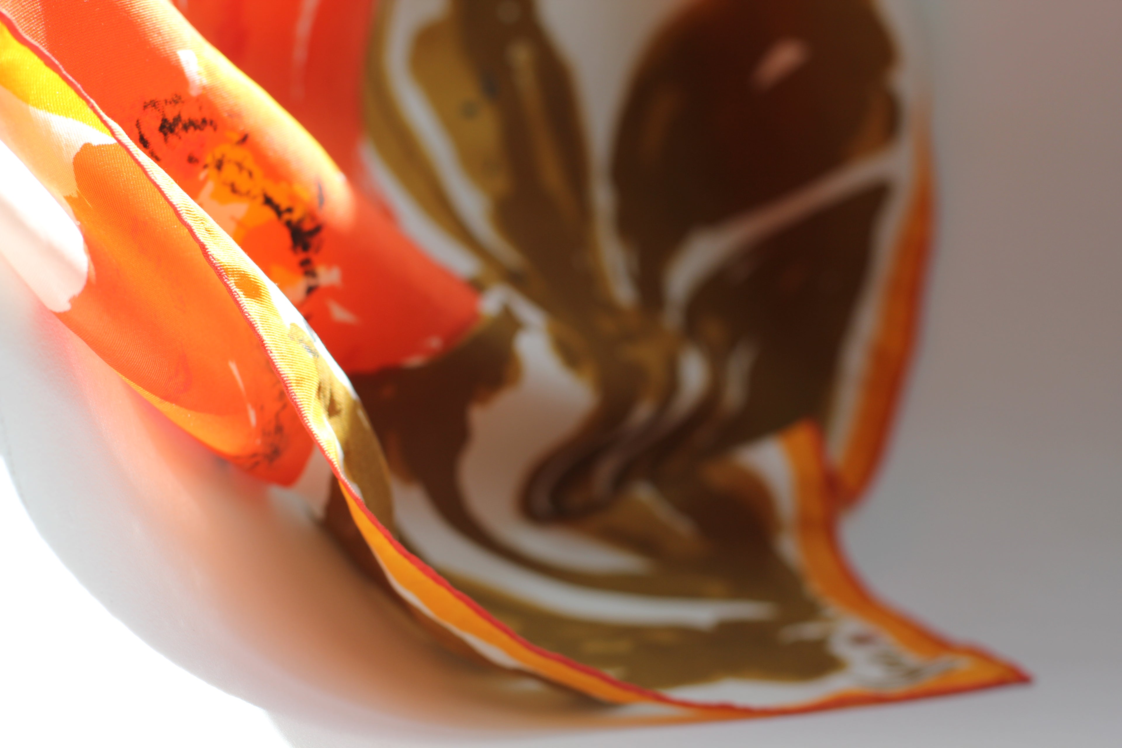 Satin Vera Neumann Silk Scarf | Mustard and Orange Floral