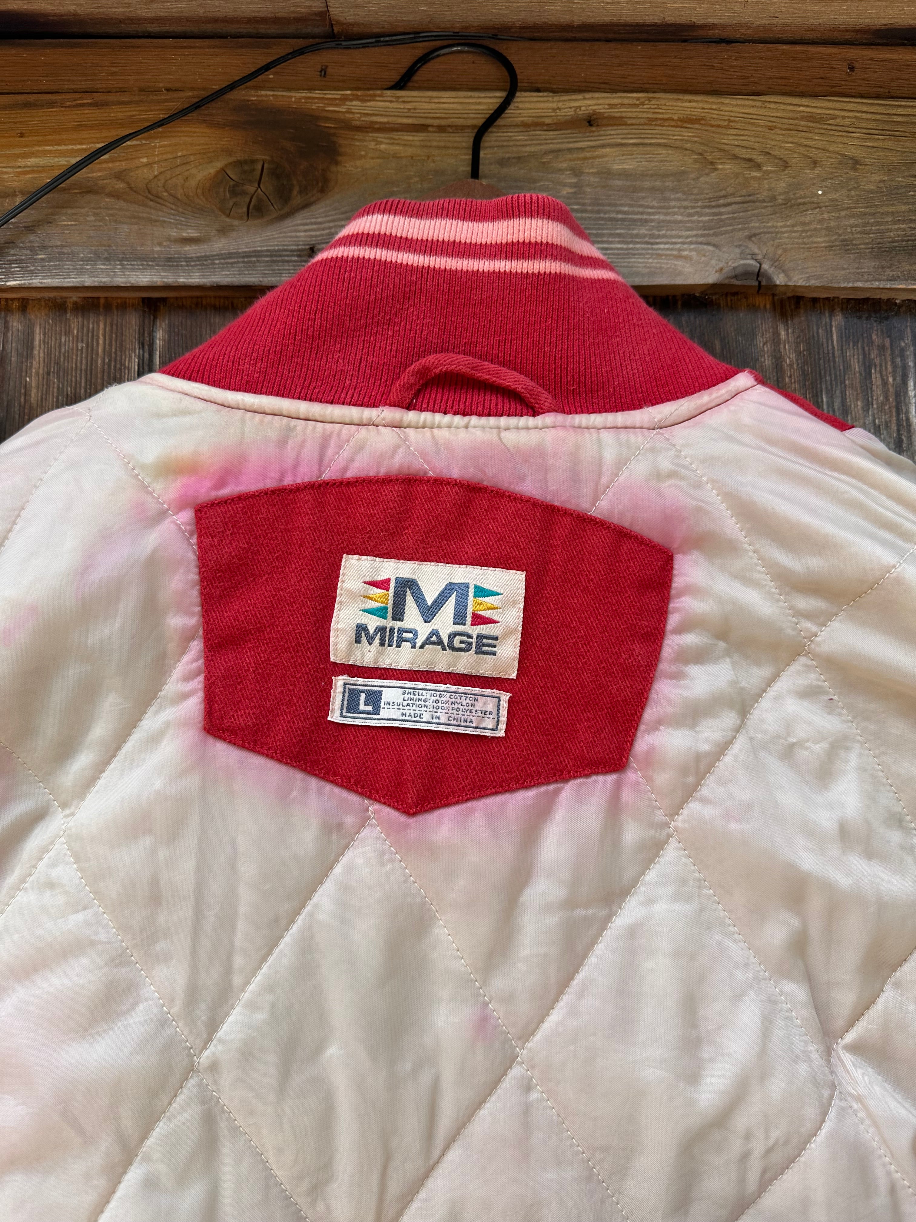 Red and White (1990's) Cotton Letterman Jacket| Men's M