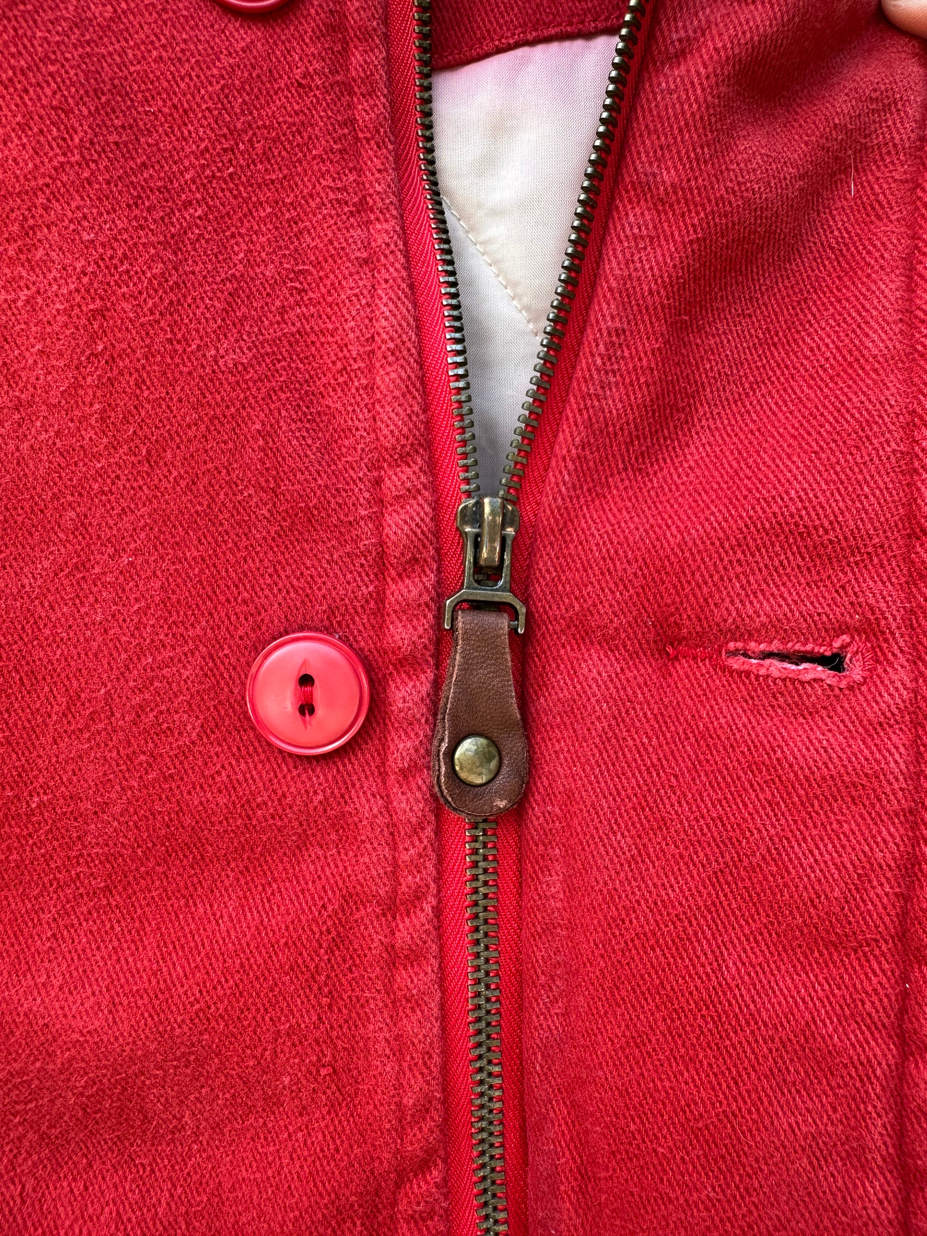 Red and White (1990's) Cotton Letterman Jacket| Men's M